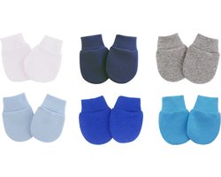 6 Paar Baby Anti Krabwantjes – Blauw Grijs Mix – Anti Krabwanten voor Pasgeborenen 0-2 Maanden – Zachte Kinderhandschoentjes