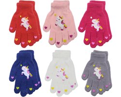 6 paar kinderhandschoenen voor jongens en meisjes van 5-11 jaar - Warme gebreide handschoenen met schattige cartoons - Elastische en comfortabele winterhandschoenen in willekeurige kleur
