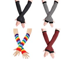 Allecta - Lange Gestreepte Dameshandschoenen | Set van 4 Stuks | Gebreid, Thermisch, Vingerloos | Modieuze Warme Bescherming voor Herfst