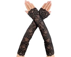 Allecta - Lange Kant Vingerloze Handschoenen voor Vrouwen | Elleboog Lengte | Bloemen 1980 Kostuum Accessoires | Elegant Floral Design