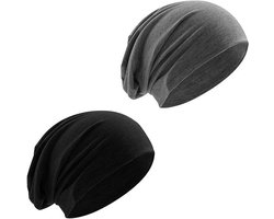 Allecta - Lichtgewicht Jersey Katoenen Beanie Muts - Uniseks - Zwarte Slouch Gebreide Wintermuts