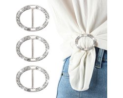 Allecta - Sjaal Clips met Strass Gesp - Set van 3 - Voor Dames en Kleding - Sjaal Accessoires met Ringen - Zijden Sjaal - Shirt Banden Clips