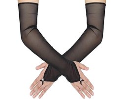 Allecto plus - Avondhandschoenen Dames, Zwart, Sexy, Transparant, Rekbaar, Lange Handschoenen
