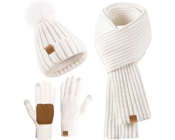 Allecto plus - Dames winter set met muts, sjaal, en handschoenen - One size - wit