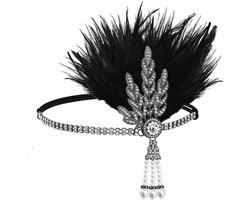 Allecto plus - Haarband met veren en strass-steentjes, jaren 20-stijl, feestaccessoire voor dames en meisjes