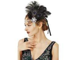 Allecto plus - Hoofdband met veren in jaren 20 stijl, Art Deco en Great Gatsby haarband - dames kostuumaccessoires