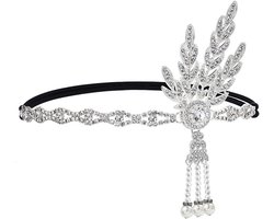 Allecto plus - Kristallen hoofdband jaren 20 met parels en strass, feestbenodigdheden voor vrouwen en meisjes