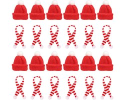 Allecto plus - Mini-kerstmutsen en mini-kerstsjaal - 24 stuks - Gebreide muts voor Kerstmis - Schattige kerstaccessoires