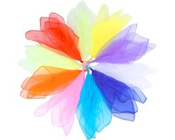 Allecto plus - Sensorische sjaals voor jongleren en dansen - Set van 10 stuks - Multi-color chiffon sjaals - Baby sensorisch speelgoed - Rhythm band - Sjaals rekwisieten - Afmetingen 60 x 60 cm