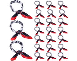 Allecto Plus - Set van 24 nautische vierkante halsdoeken in rood, wit en blauw - Matrozen sjaals (klassieke stijl) - Imitatie zijden sjaals - Eén maat
