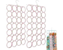 Allecto Plus - Sjaalhouder 2 stuks - Multifunctionele Sjaalhouder met 28 ringen - Organiser voor sjaals, stropdassen en riemen - Ophangsysteem voor sjaals en hoofddoeken - Opvouwbare sjaalhouder voor thuis.opslag