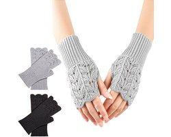 Allecto plus - Vingerloze handschoenen zonder vingers voor dames, winter, warm gebreid - 2 paar