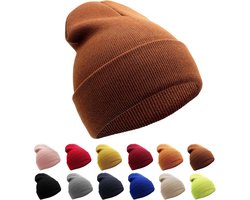 Allecto Plus - Warme gebreide wintermuts voor heren en dames - Uniseks beanie voor buitensporten - Karamel - Maat 52-62