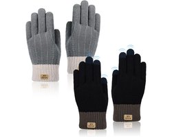 Allecto plus - Winterhandschoenen dames touchscreen gebreid fleece voering - 2 paar warme vingerhandschoenen voor vrije tijd werk auto ski hardlopen