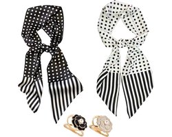 Allecto plus - Zijden Sjaal Dames - Satijnen Sjaal - Modeaccessoire - Licht en Elegant - Vierkant - Dagelijks Gebruik - Zwart Wit - 145 x 14 cm.