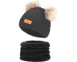 Baboo Muts & Sjaal Set - Kindermuts - Muts Kind & Baby - Baby Kleding - Muts Jongen en Meisje - Winter Kinderkleding - Beanie Kind - 0 tot 6 Jaar - Onesize - Grijs