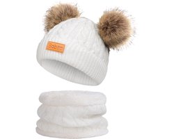 Baboo Muts & Sjaal Set - Kindermuts - Muts Kind & Baby - Baby Kleding - Muts Jongen en Meisje - Winter Kinderkleding - Beanie Kind - 0 tot 6 Jaar - Onesize - Wit