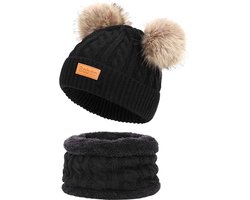 Baboo Muts & Sjaal Set - Kindermuts - Muts Kind & Baby - Baby Kleding - Muts Jongen en Meisje - Winter Kinderkleding - Beanie Kind - 0 tot 6 Jaar - Onesize - Zwart