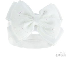 Baby Haarband met Glitter Strik - Wit - 0/6 mnd