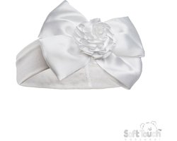 Baby Haarband met Strik en bloem -Wit - 0/6 mnd
