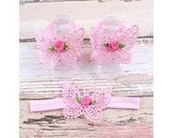 Baby Haarbandje + Voetbandjes Vlinder - Licht Roze