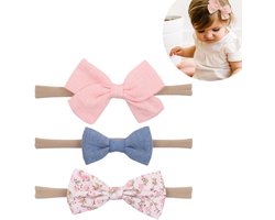 Baby Hoofdbanden met Strik - Nylon Hoofdbanden - Set van 3