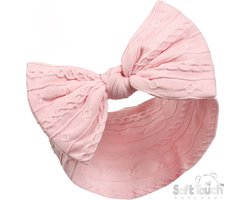 Baby Kabel Haarband met Strik -Roze - 0/6 mnd