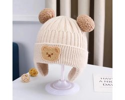 Baby muts - Jongens & Meisjes - 0 tot 3 jaar - Beige - Wol - Warm - Herfst - Winter - Dik - Oorkleppen - Teddybeer design - Trendy - Koreaans design - Schattig - Kind - Winter houd baby