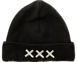 Baby muts kleur zwart Amsterdam 3 kruizen wit