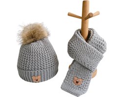 Baby Muts & Sjaal - Baby Muts - Babymutsje - Muts Jongen - Muts Meisje - 1 tot 6 jaar - Grijs