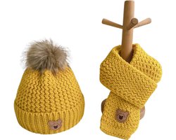 Baby Muts & Sjaal - Baby Muts - Babymutsje - Muts Jongen - Muts Meisje - 1 tot 6 jaar - Oker Geel