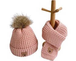 Baby Muts & Sjaal - Baby Muts - Babymutsje - Muts Jongen - Muts Meisje - 1 tot 6 jaar - Roze