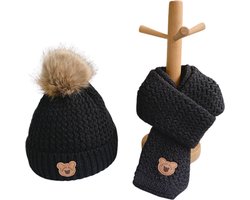 Baby Muts & Sjaal - Baby Muts - Babymutsje - Muts Jongen - Muts Meisje - 1 tot 6 jaar - Zwart