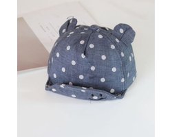Baby petje met oortjes en witte stippen - blauwe spijkerstof | Verstelbaar|Baby pet| Schattige oortjes