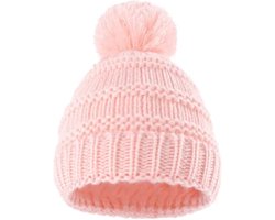 Babymuts met pompon - Babymuts roze met pompon - Baby wintermuts - Baby hoofdaccessoires - Kraamcadeau - Babymuts - Babymutsje winter - Fiepp