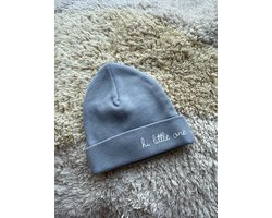 Babymuts - Newbornmuts - Newborn - Baby - Kraamcadeau - Hi little one - Maat 50/56 - Blauw - Grijsblauw - Mutsje