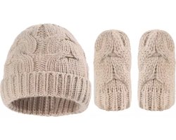 Babymutsje Beanie en Wanten – Beige – 0-4 Maanden