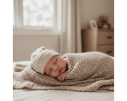 Babymutsje met naam - bedrukken - maat 62/68 - beige