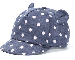 Babypetje met oortjes - Donkerblauwe baby pet - Baby cap - Met dots - Pet met oortjes - Blauw - CHPN
