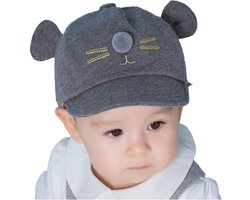 Babypetje - Peuterpetje - Grappig petje met oortjes - 6/24maanden - Zachte Baby Muts - Met klittenband - Grijs - Pet met oortjes - Babymuts - CHPN