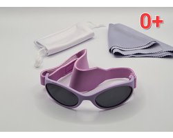Babyzonnebril maat 2-18 maanden / antislip baby bril K 111 kat 3 UV 400 / paarse montuur + getinte grijze lenzen / kraamcadeau meisje / baby glasses / lunettes de soleil bébé / Aland optiek / zonnebril kind pasgeboren jongen of meisje