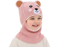 Bivakmuts Muts Kind Meisje Jongen 2-6 jaar, Gebreide Babymuts Nekwarmer Set Wintermutsen Sjaal Kap Thermisch Zacht Fleece Gevoerde Oorbeschermers voor Peuters Buiten