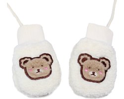 Crème wanten met beertje - 2 tot 3 jaar - baby/peuter wanten - teddy wanten met duim en koord - STUDIO Ivana