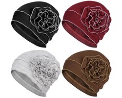 Dailygoods - 4 Stks Chemo Hoofddeksels Tulband Cap Katoen Zachte Hoofddeksels Beanie Elastische Kanker Cap Hoofd Sjaal Hoeden voor Vrouwen met Haaruitval