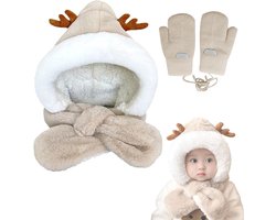 Dailygoods- Kindermuts 2-in-1 - Winterset - Handschoenen - Nekwarmer - Voor jongens/meisjes 1-4 jaar - Kaki