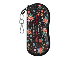 Dailygoods- Lenzenvloeistof Zachte Lenzen - Neopreen Zonnebril Hoesje - Ritssluiting - Zwart/Bloem - Voor Mannen/Vrouwen - Lichtgewicht - Zonnebrilhoes