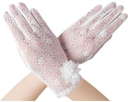 Dames handschoenen met bloemenkant, korte elegant, UV-bescherming, wit