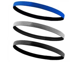 Driedelige elastische sporthoofdband, antislip en zweetbestendige hoofdband, geschikt voor fitness, buitensporten, balspelen, zwart, blauw, grijs