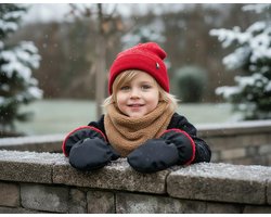 Ducksday Baby Wantjes – Warm Sherpa Fleece – Waterdicht & Winddicht – Lus met Drukknoppen – Vingerloos – Donkerblauw – 86-92
