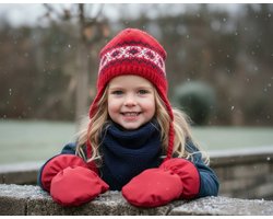 Ducksday Baby Wantjes – Warm Sherpa Fleece – Waterdicht & Winddicht – Lus met Drukknoppen – Vingerloos – Rood – 86-92
